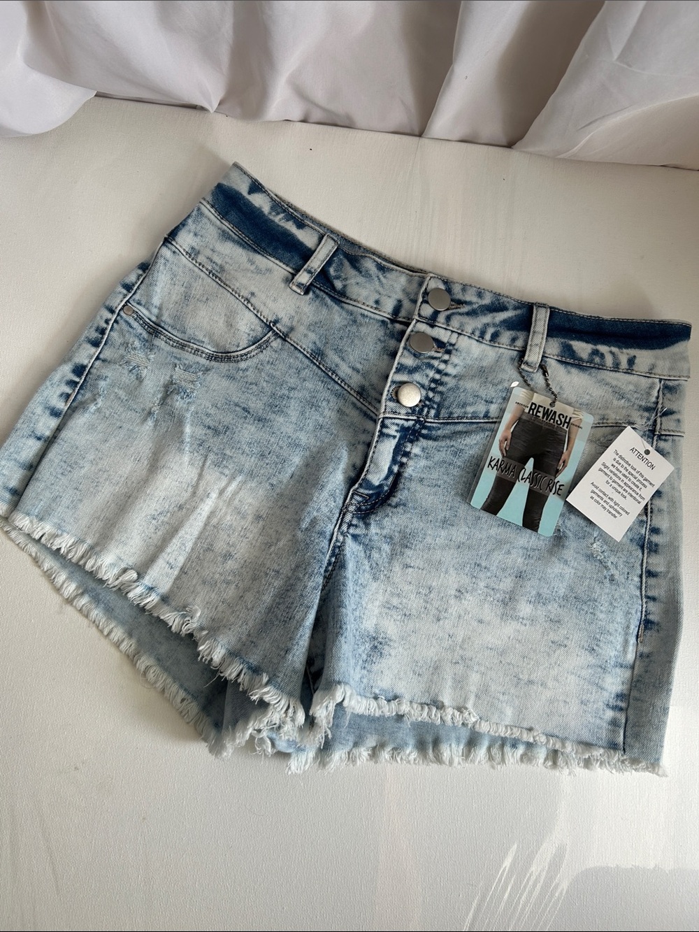 Rewash Brand Light Blue Acid Wash High-Rise Shortie Jean Shorts